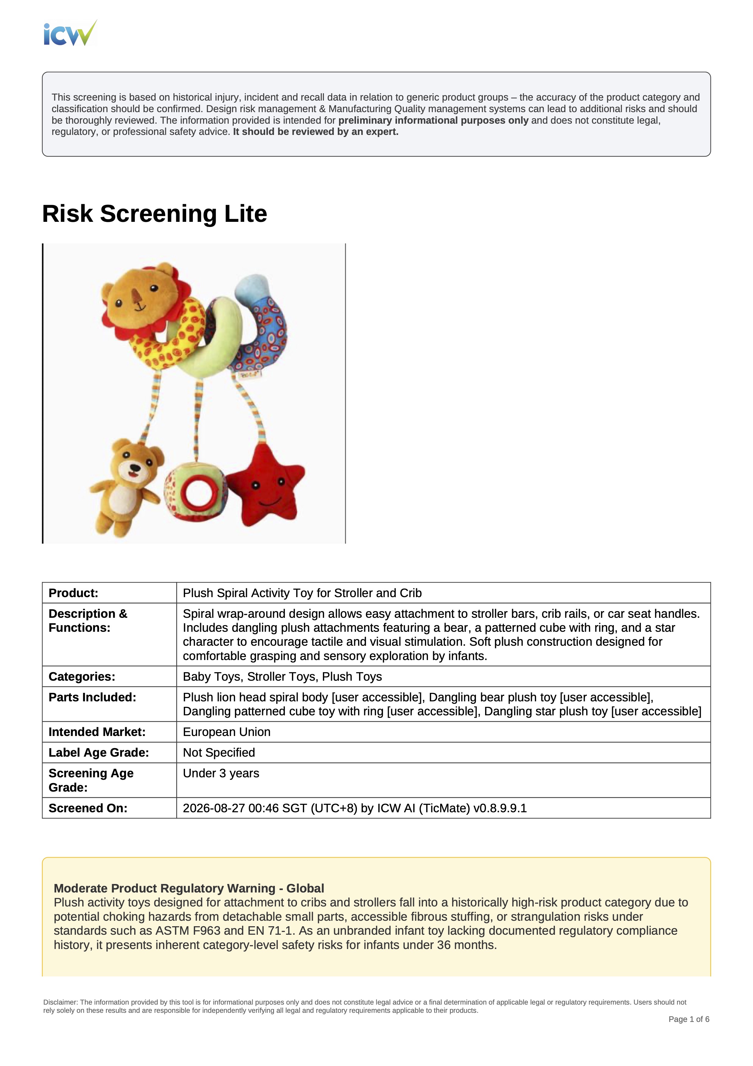 First page of a sample Risk Screening Lite report